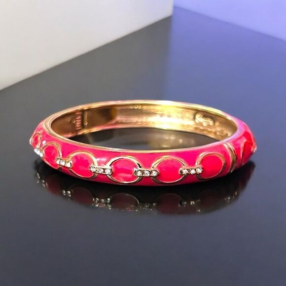 Sequin Pink Gold And Rhinestones Clamper Bangle Bracelet NWOT - Picture 2 of 3